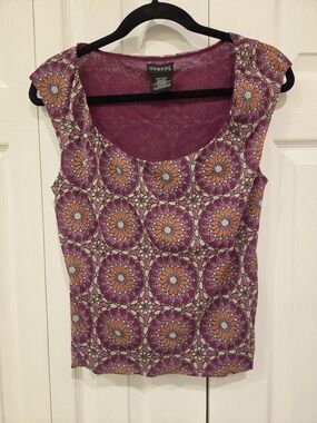 Y2K George Purple and Orange Floral Mandala Scoop Neck Tank